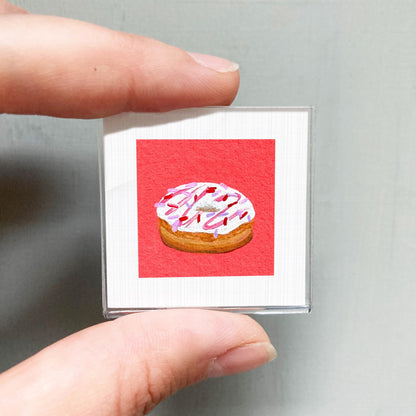 Pink Sprinkle Donut Art PRINT - Tiny Valentine Watercolor 1-Inch Mini Wall Decor