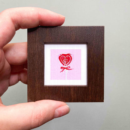 Heart Lollipop Valentine Candy Art PRINT - Tiny Watercolor 1-Inch Mini Wall Decor