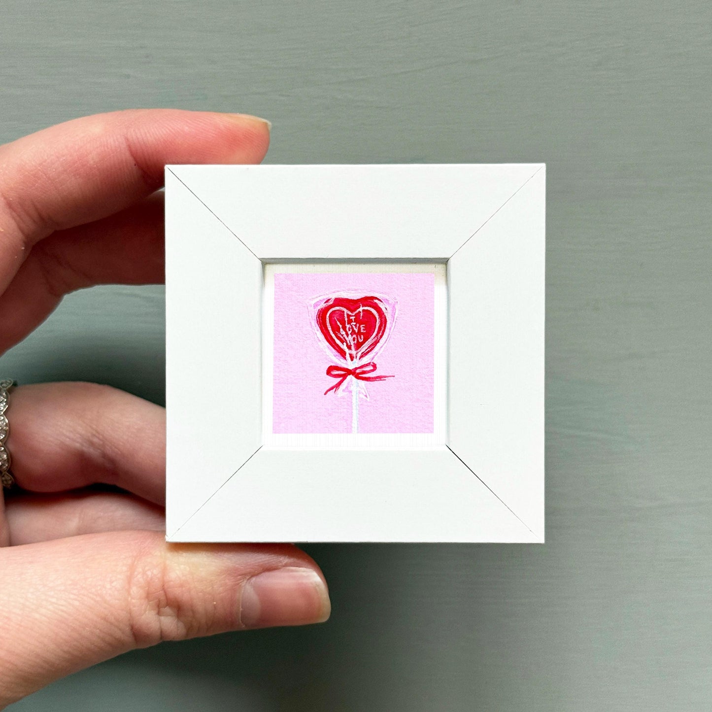 Heart Lollipop Valentine Candy Art PRINT - Tiny Watercolor 1-Inch Mini Wall Decor
