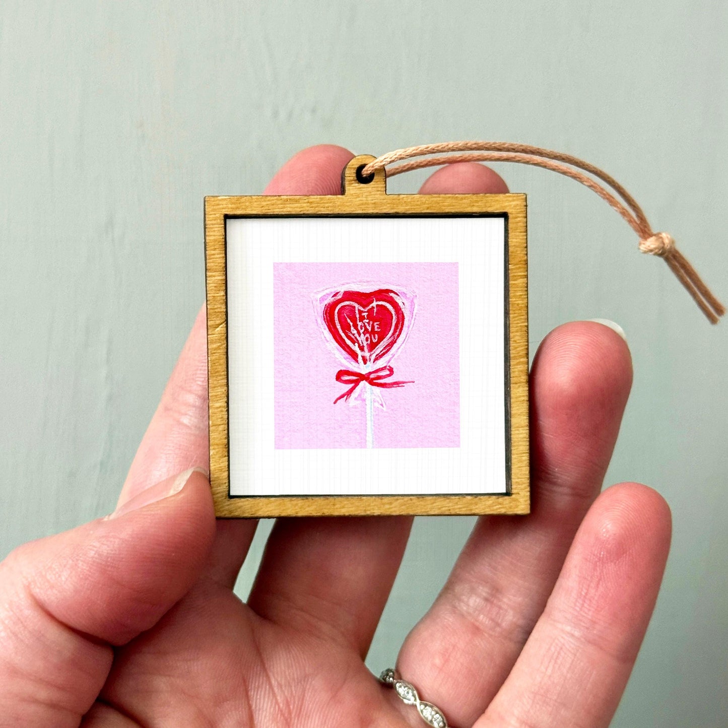 Heart Lollipop Valentine Candy Art PRINT - Tiny Watercolor 1-Inch Mini Wall Decor