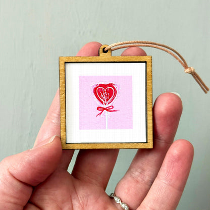 Heart Lollipop Valentine Candy Art PRINT - Tiny Watercolor 1-Inch Mini Wall Decor
