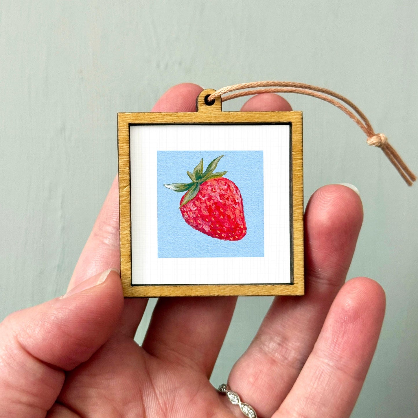 Strawberry Fruit Art PRINT - Tiny Valentine Watercolor 1-Inch Mini Wall Decor