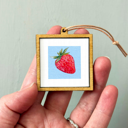 Strawberry Fruit Art PRINT - Tiny Valentine Watercolor 1-Inch Mini Wall Decor