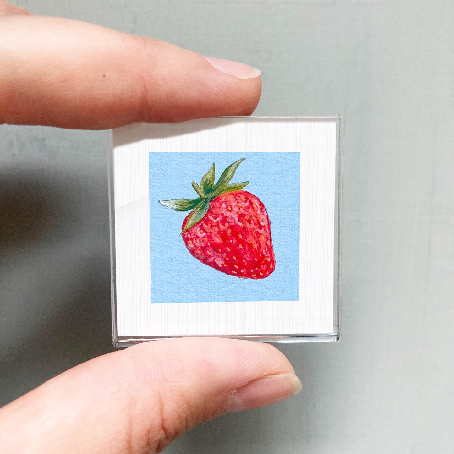 Strawberry Fruit Art PRINT - Tiny Valentine Watercolor 1-Inch Mini Wall Decor