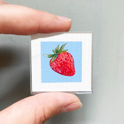 Strawberry Fruit Art PRINT - Tiny Valentine Watercolor 1-Inch Mini Wall Decor