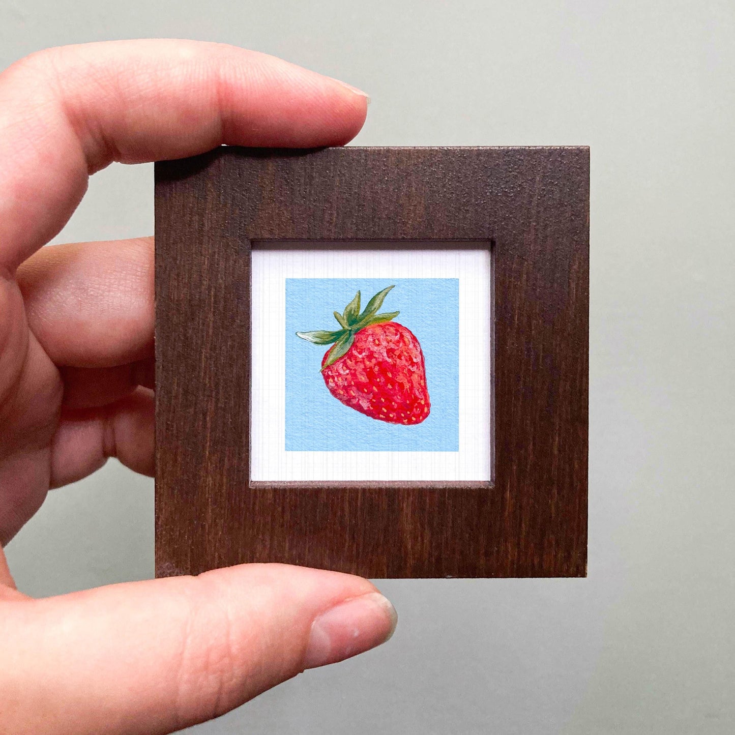 Strawberry Fruit Art PRINT - Tiny Valentine Watercolor 1-Inch Mini Wall Decor