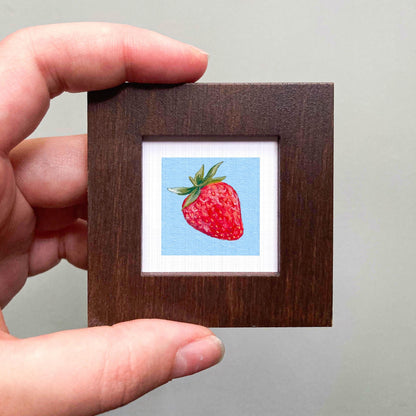 Strawberry Fruit Art PRINT - Tiny Valentine Watercolor 1-Inch Mini Wall Decor