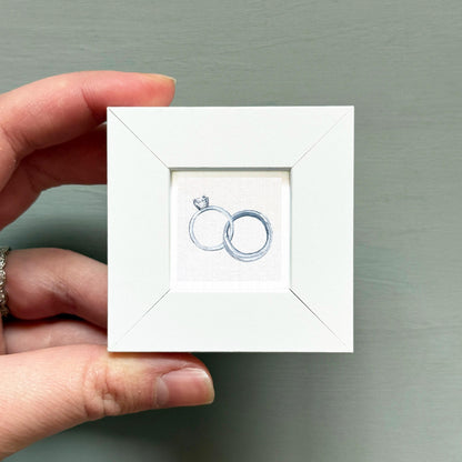 Wedding Rings Anniversary Art PRINT - Tiny Valentine Watercolor 1-Inch Mini Wall Decor