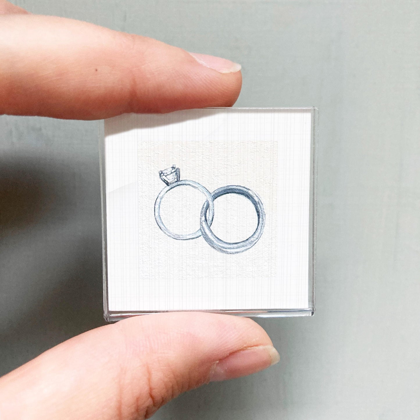 Wedding Rings Anniversary Art PRINT - Tiny Valentine Watercolor 1-Inch Mini Wall Decor