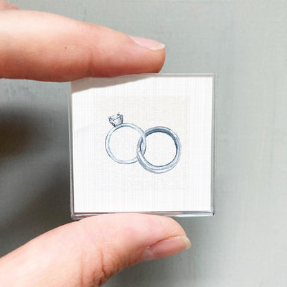 Wedding Rings Anniversary Art PRINT - Tiny Valentine Watercolor 1-Inch Mini Wall Decor