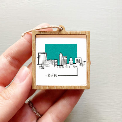 Mini Boise, Idaho Skyline 1.5" Watercolor and Ink Art PRINT