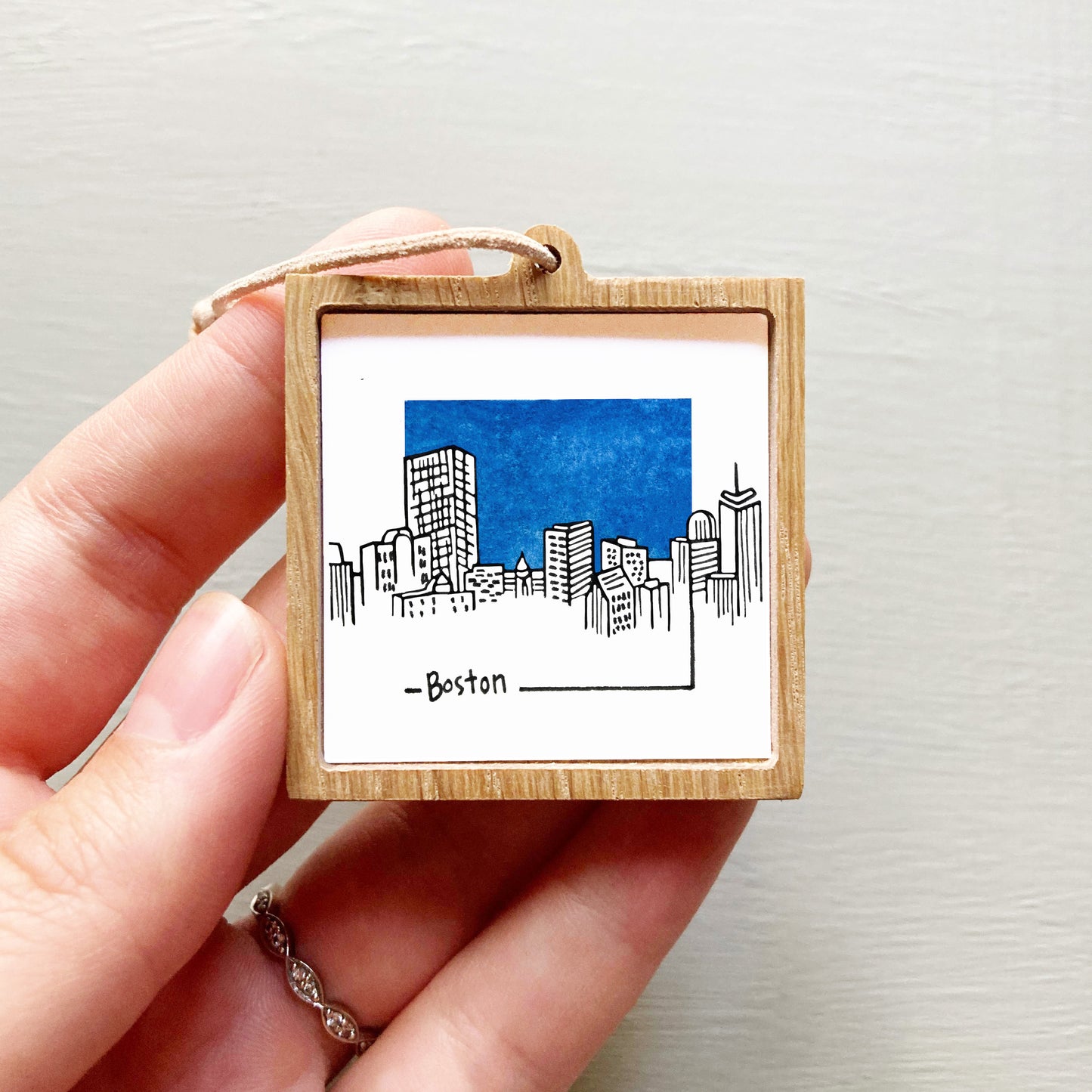 Mini Boston, Massachusetts Skyline 1.5" Watercolor and Ink Art PRINT