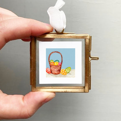 Mini 1" Easter Basket and Dyed Eggs Watercolor Print