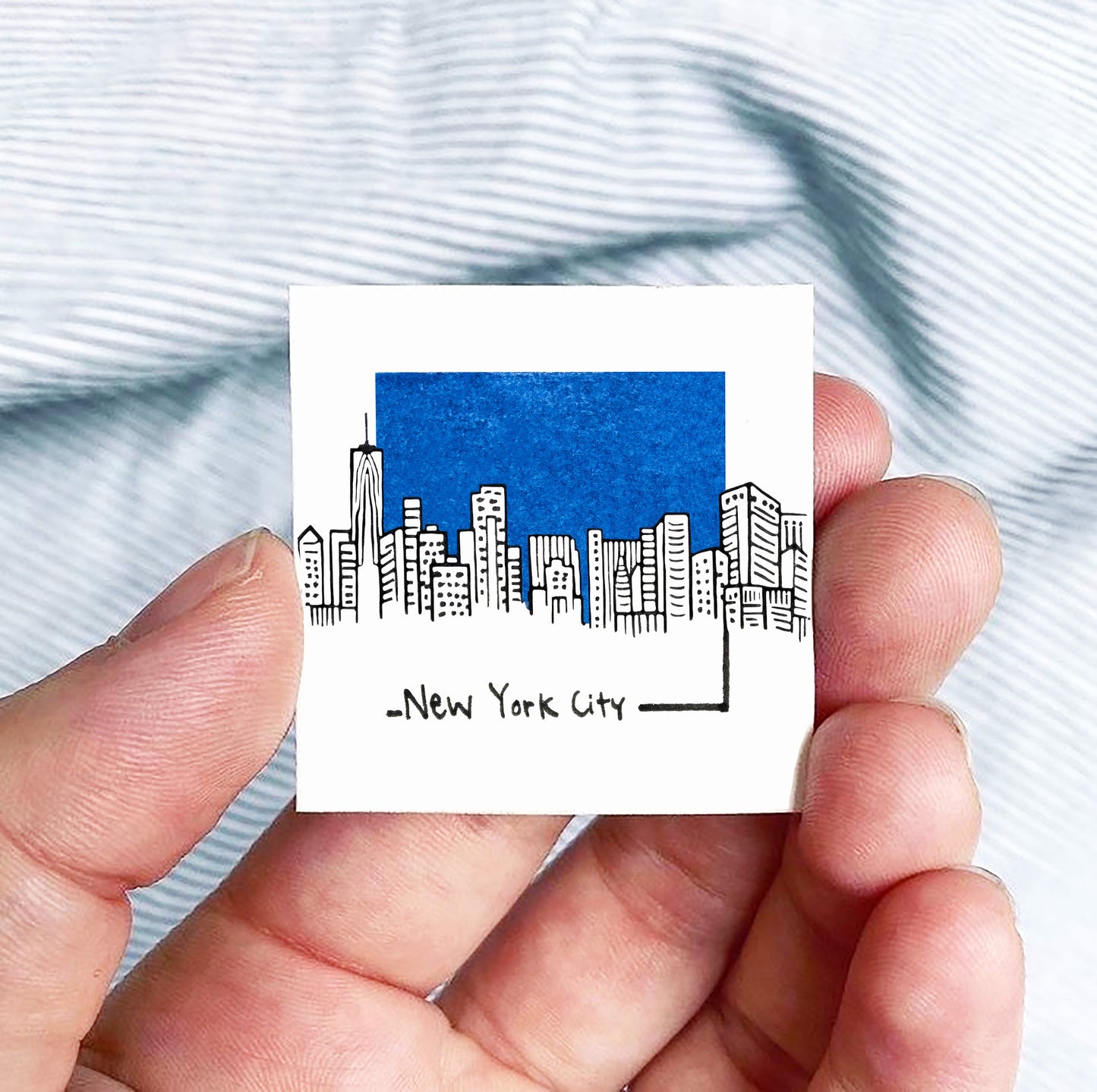 Mini New York City, NYC 1.5" Watercolor and Ink Art PRINT