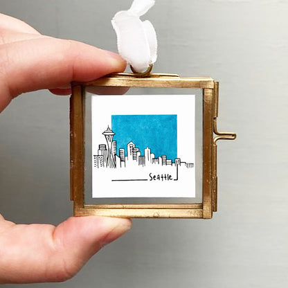 Mini Seattle, Washington 1.5" Watercolor and Ink Art PRINT