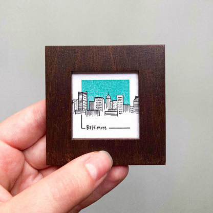 Mini Baltimore, Maryland Skyline 1.5" Watercolor and Ink Art PRINT