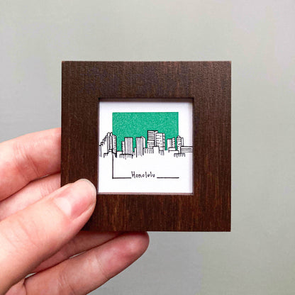 Mini Honolulu, Hawaii 1.5" Watercolor and Ink Art PRINT