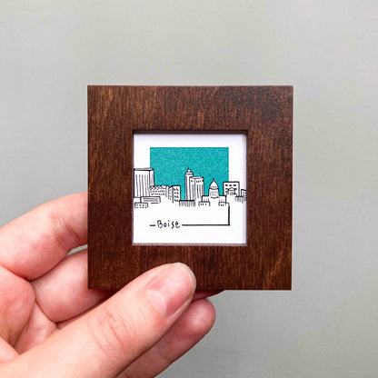 Mini Boise, Idaho Skyline 1.5" Watercolor and Ink Art PRINT