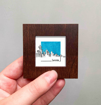 Mini Seattle, Washington 1.5" Watercolor and Ink Art PRINT