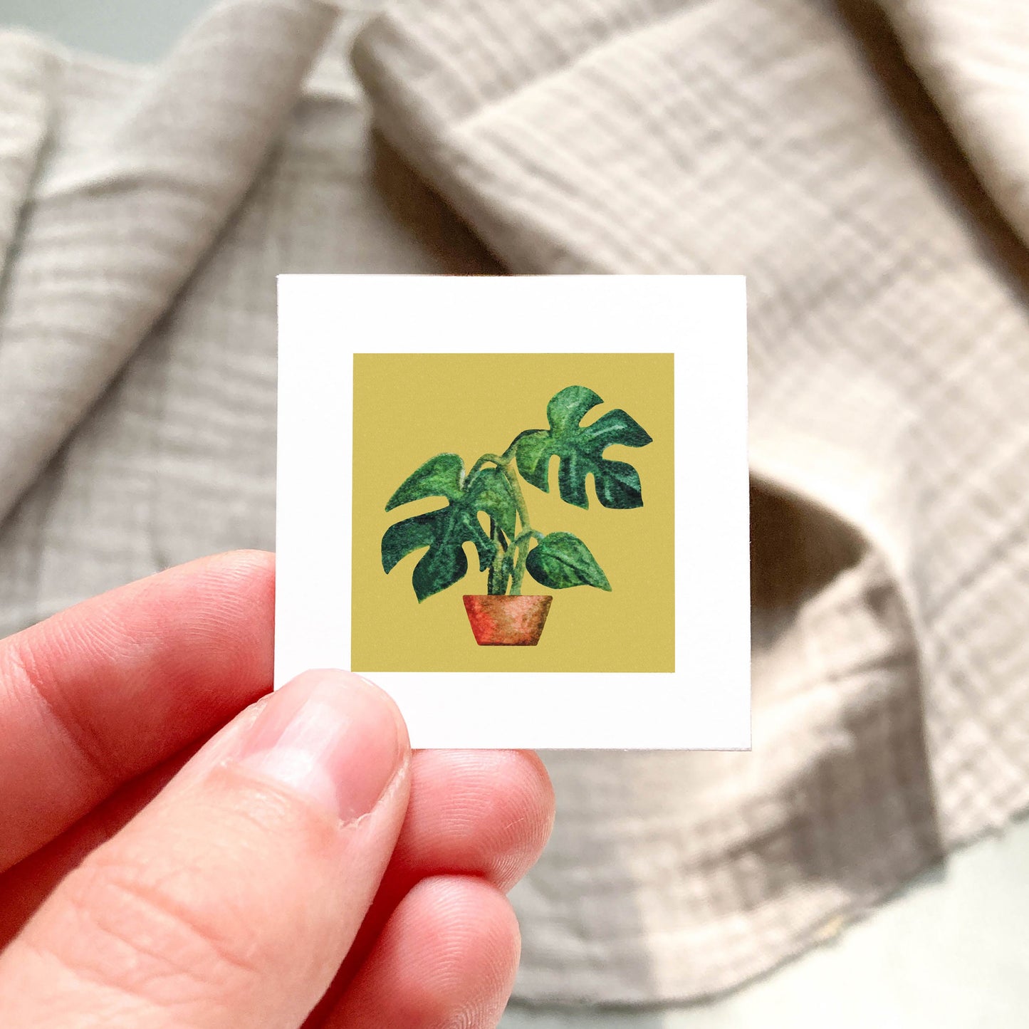 Mini 1" Monstera Houseplant, Swiss Cheese Plant Watercolor Print