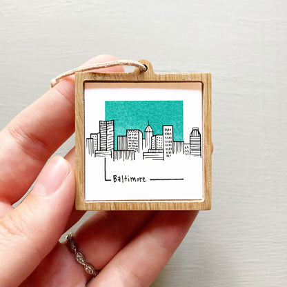 Mini Baltimore, Maryland Skyline 1.5" Watercolor and Ink Art PRINT