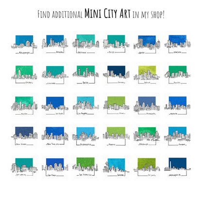 Mini Baltimore, Maryland Skyline 1.5" Watercolor and Ink Art PRINT