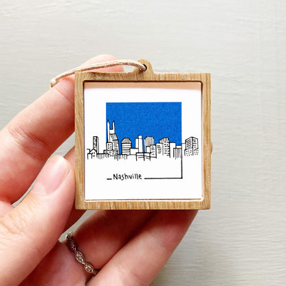 Mini Nashville, Tennessee 1.5" USA City Skyline Tiny Watercolor and Ink Art PRINT