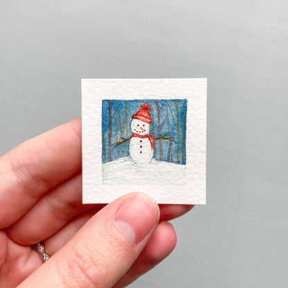ORIGINAL Mini 1" Snowman Watercolor Painting