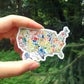 United states map of state flowers waterproof sticker
