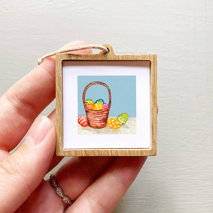 Mini 1" Easter Basket and Dyed Eggs Watercolor Print