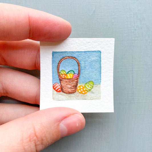 ORIGINAL Mini 1" Easter Basket Watercolor Painting