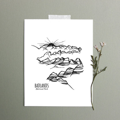 Badlands National Park, South Dakota Continuous Line Print