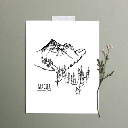 Glacier National Park, Montana Continuous Line Print