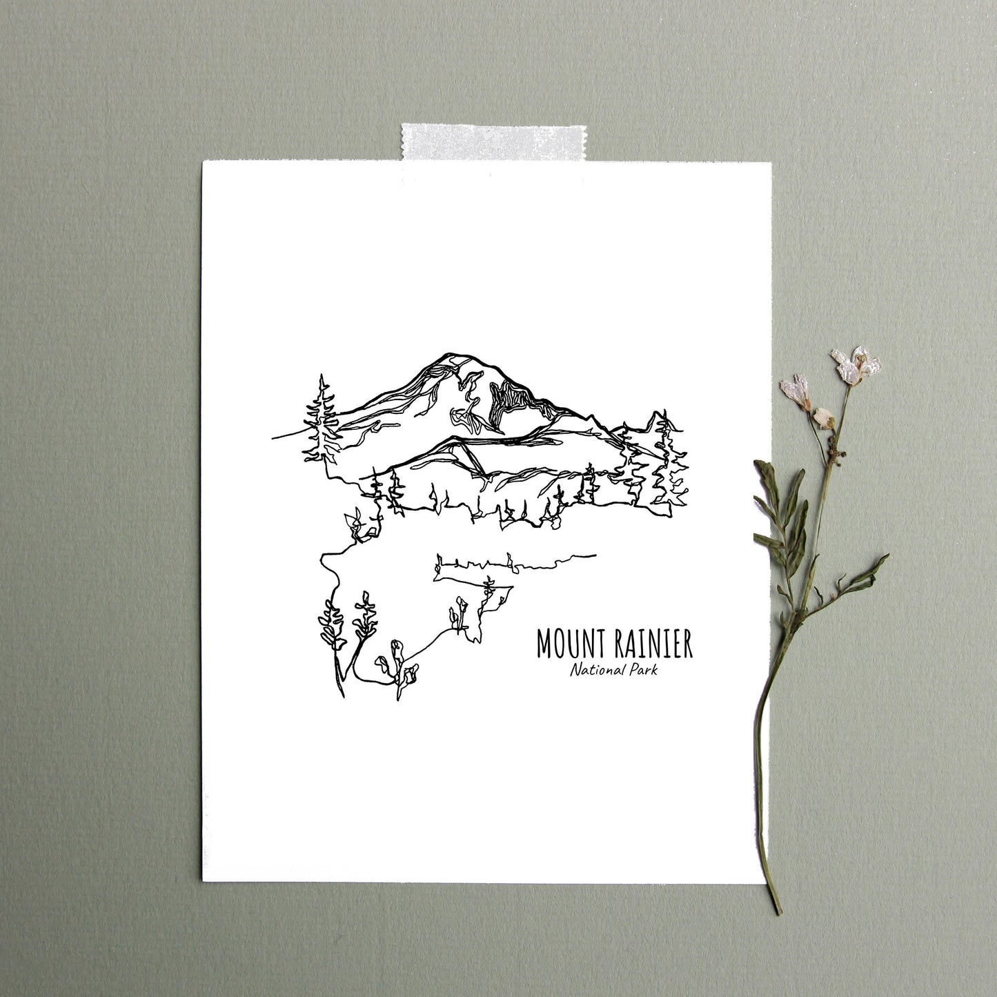 Mount Rainier National Park, Washington Continuous Line Print