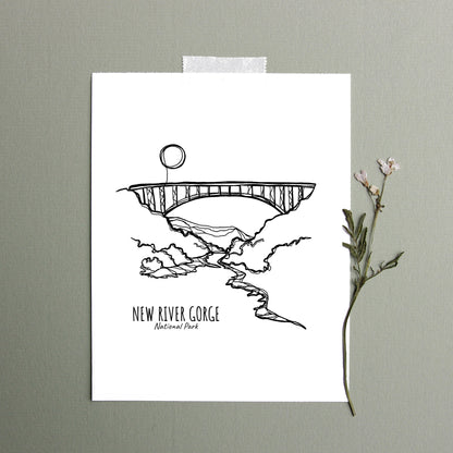 New River Gorge National Park, West Virginia Continuous Line Print