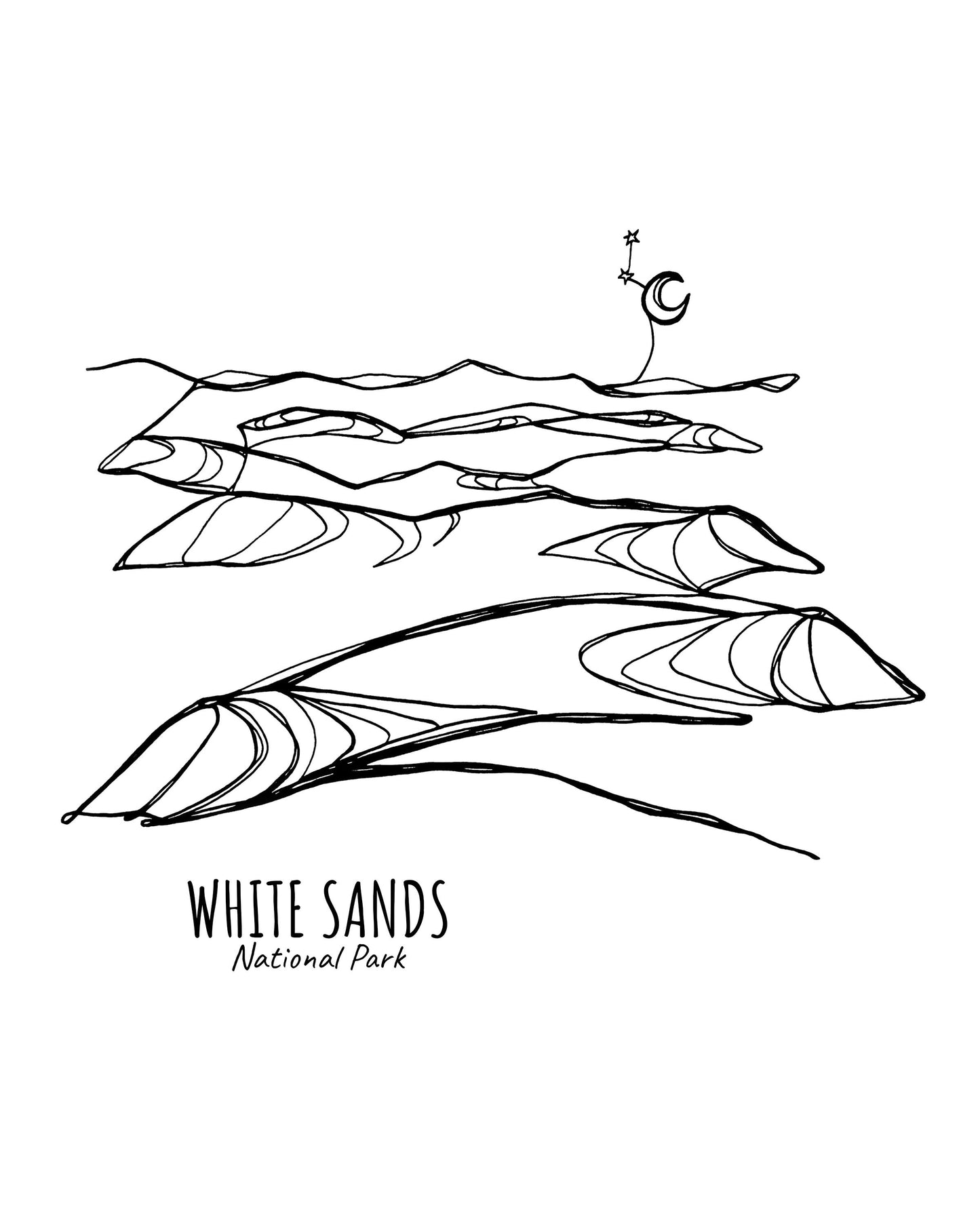 White Sands National Park, New Mexico Continuous Line Print