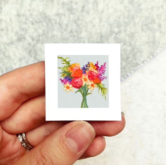 Mini 1" Spring Flower Bouquet Watercolor Print