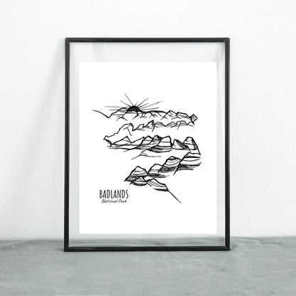 Badlands National Park, South Dakota Continuous Line Print