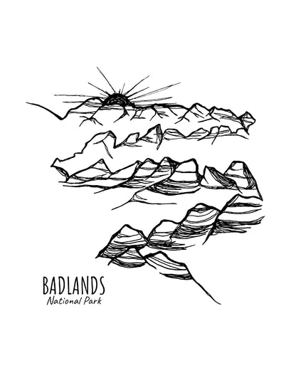 Badlands National Park, South Dakota Continuous Line Print