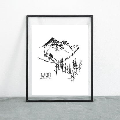 Glacier National Park, Montana Continuous Line Print