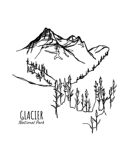 Glacier National Park, Montana Continuous Line Print