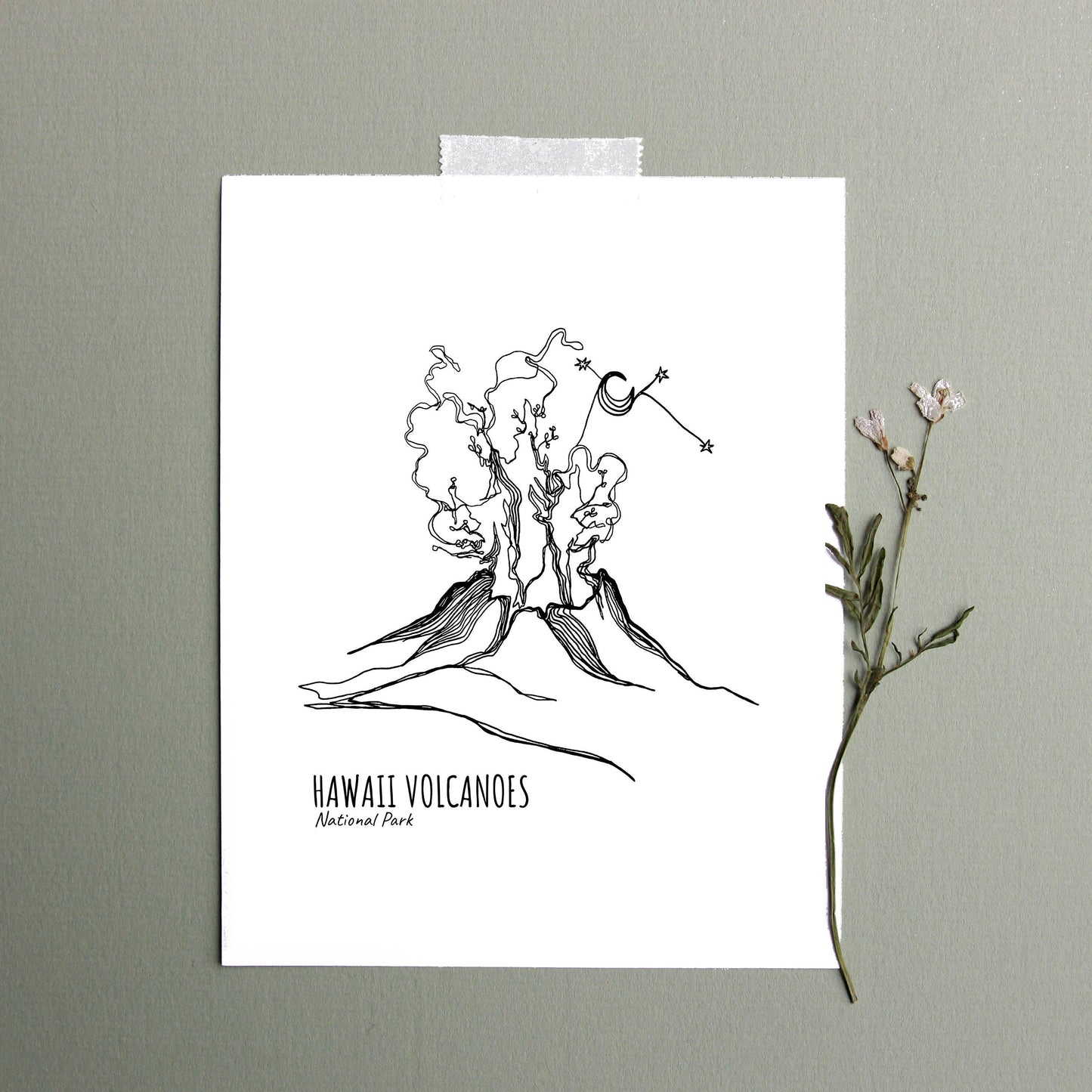 Hawaii Volcanoes National Park Continuous Line Print