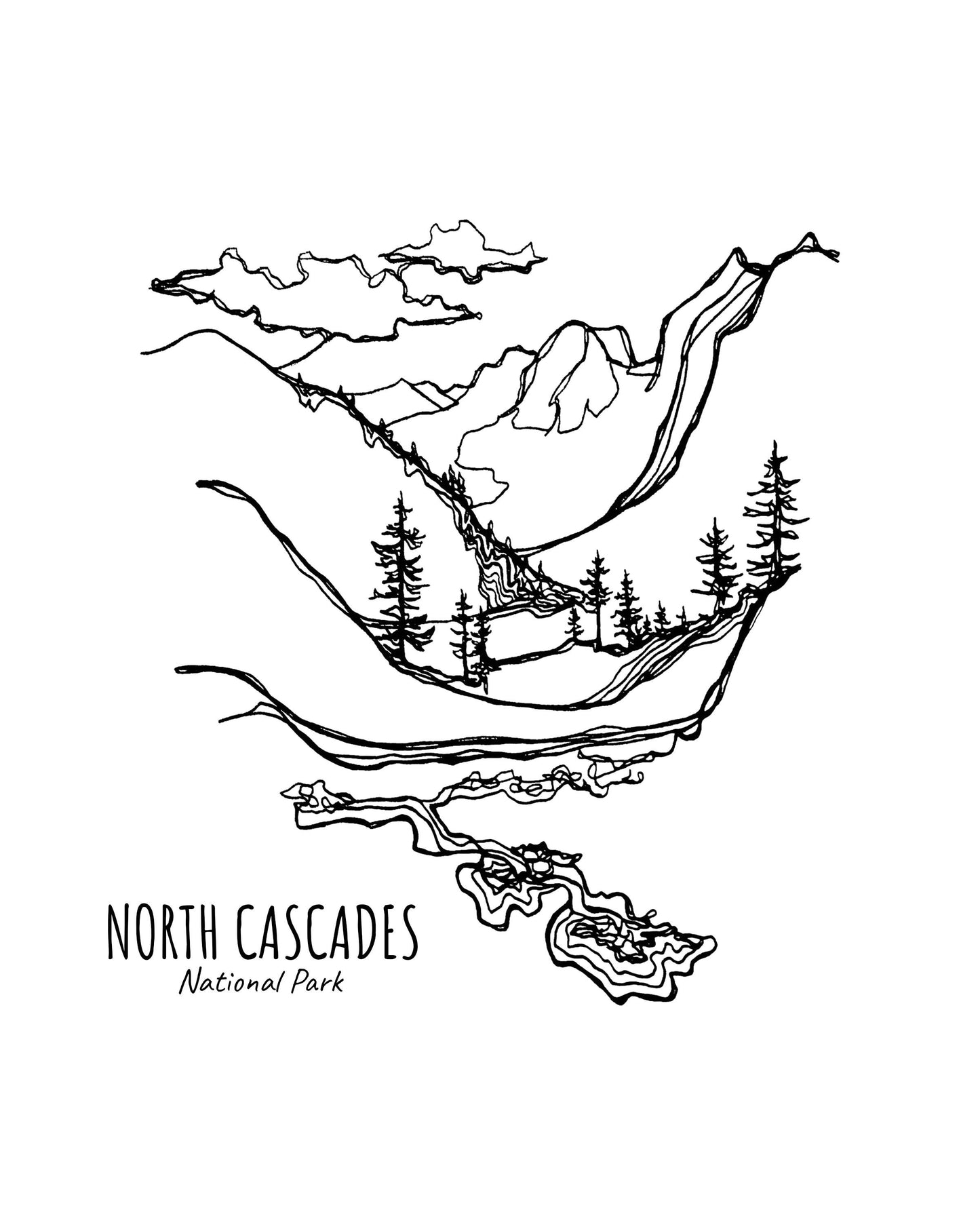 North Cascades National Park, Washington Continuous Line Print
