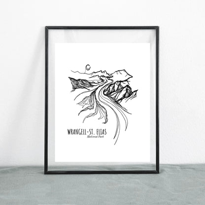 Wrangell-St. Elias National Park, Alaska Continuous Line Print