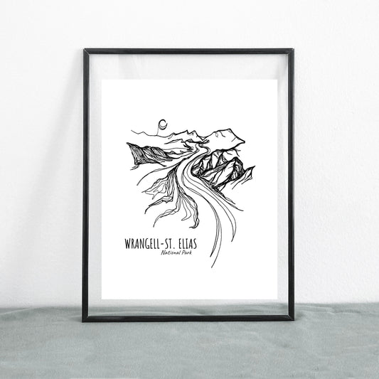 Wrangell-St. Elias National Park, Alaska Continuous Line Print