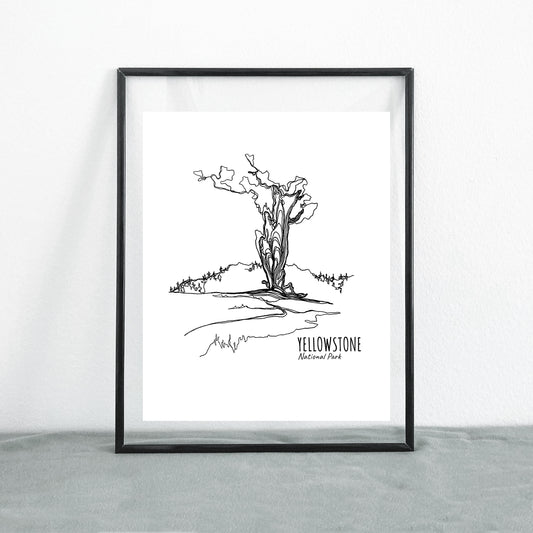 Yellowstone National Park, Wyoming Montana Idaho Continuous Line Print