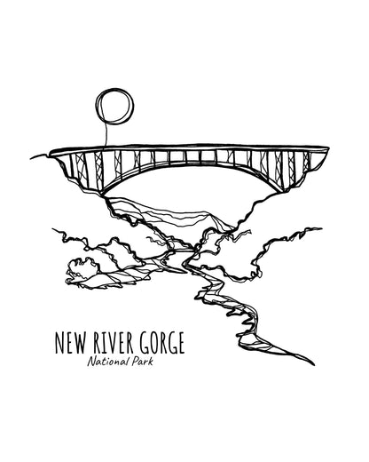 New River Gorge National Park, West Virginia Continuous Line Print