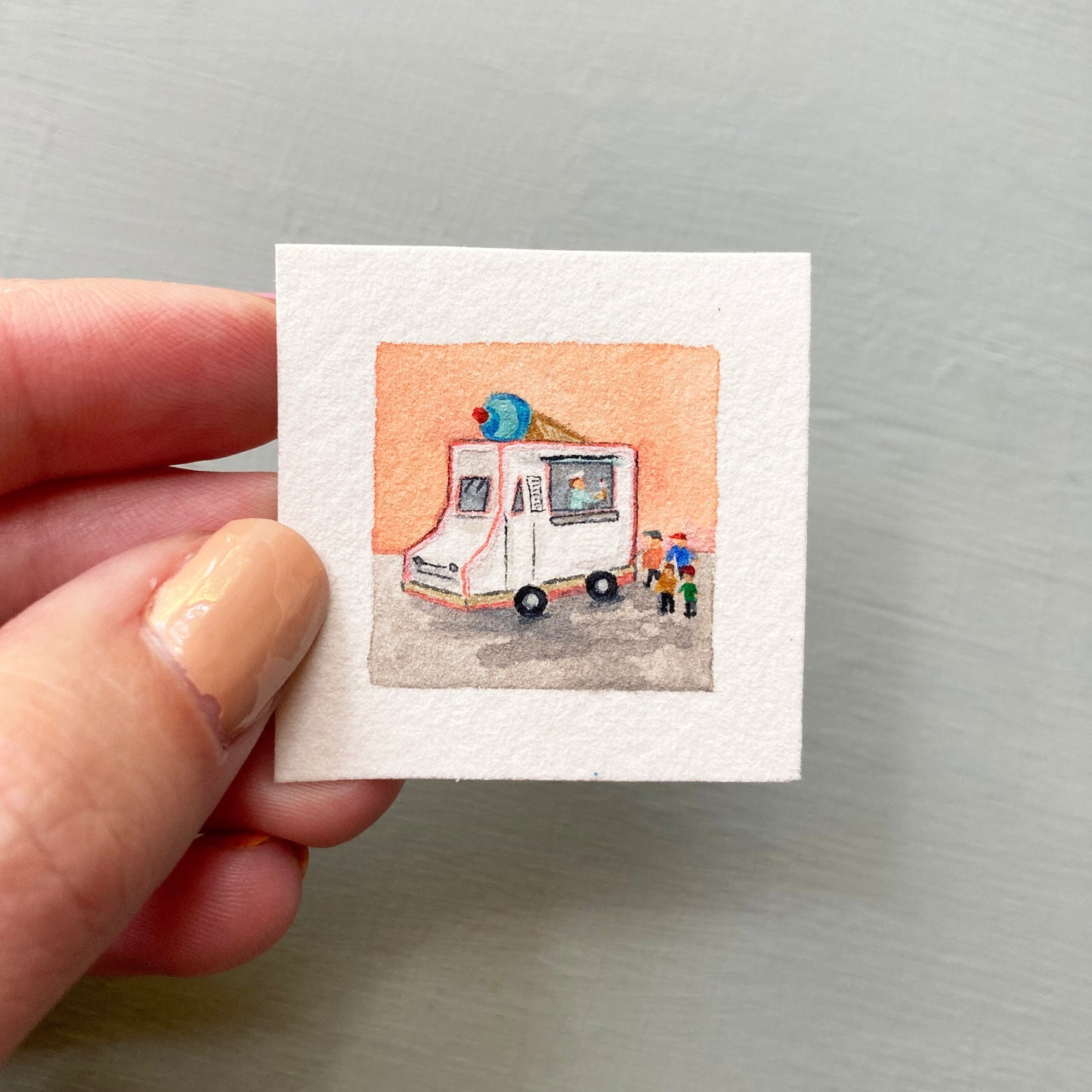 ORIGINAL Mini 1" Ice Cream Truck Watercolor Painting