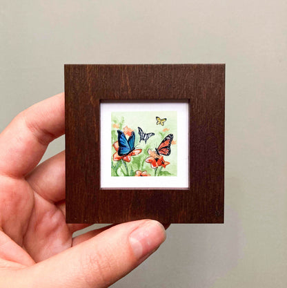 Mini 1" Butterfly Flower Garden Tiny Watercolor Print