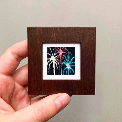 Mini 1" Fireworks 4th of July Tiny Watercolor Print